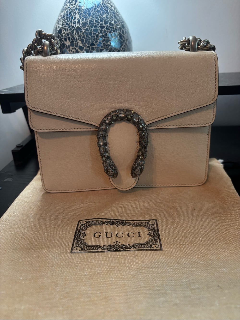 Gucci Dionysus Super Mini Bag - Mystic White Textured Leather Crystal Buckle